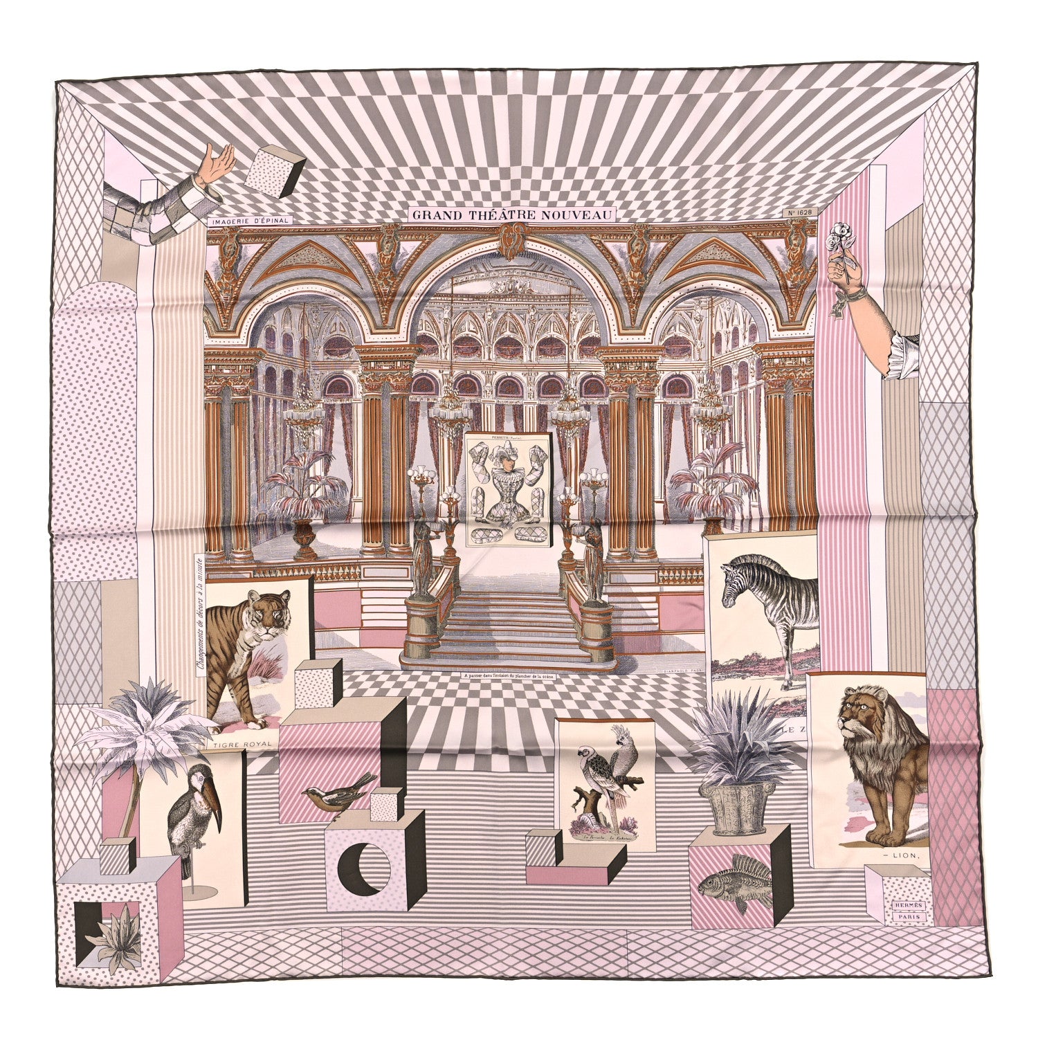 Hermes Silk Grand Theatre Nouveau Scarf 90 Rose Pale Etoupe 1 of 3