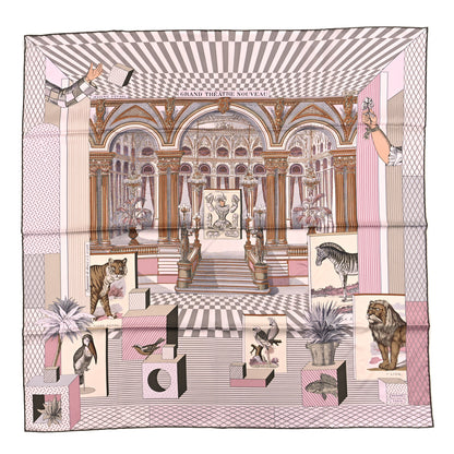 Hermes Silk Grand Theatre Nouveau Scarf 90 Rose Pale Etoupe 1 of 3