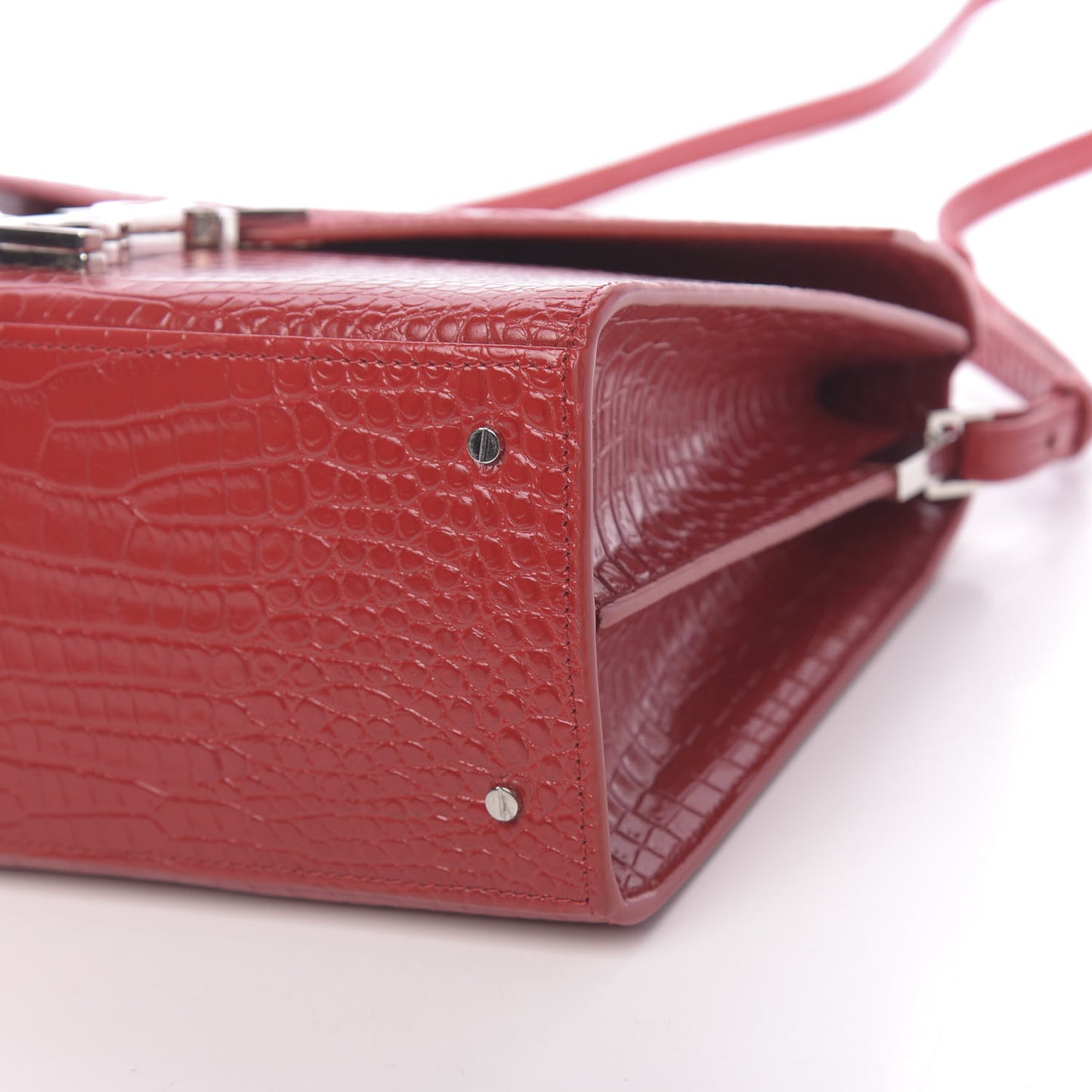 Calfskin Crocodile Embossed Medium Classic Monogram Cassandra Top Handle Red