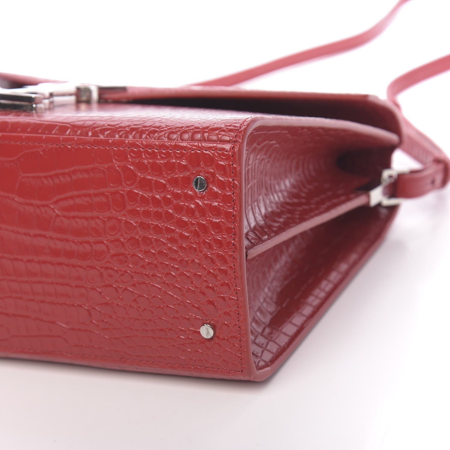 Saint Laurent Calfskin Crocodile Embossed Medium Classic Monogram Cassandra Top Handle Red 12 of 12