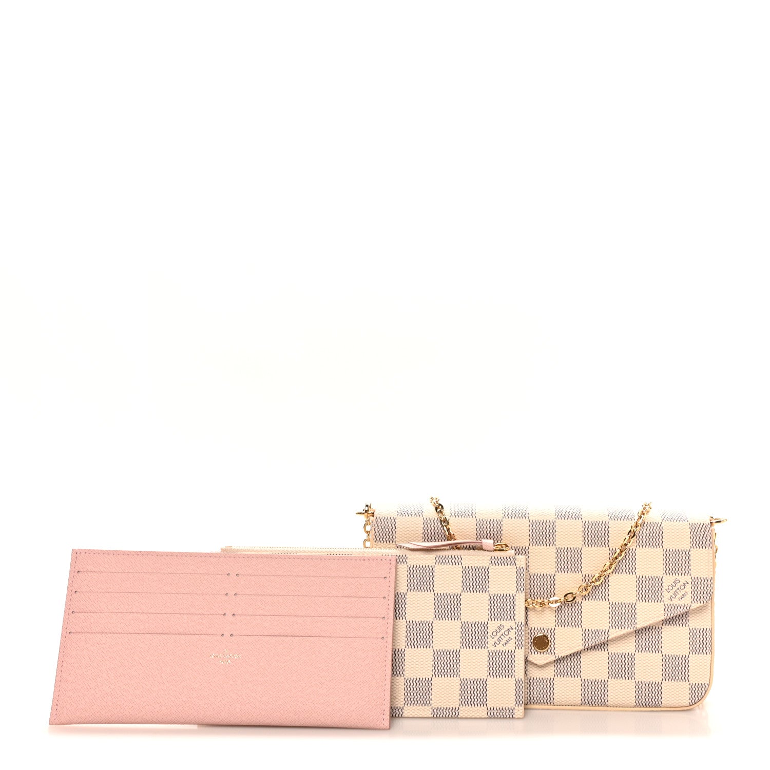 Louis Vuitton Damier Azur Pochette Felicie Chain Wallet Rose Ballerine 2 of 9