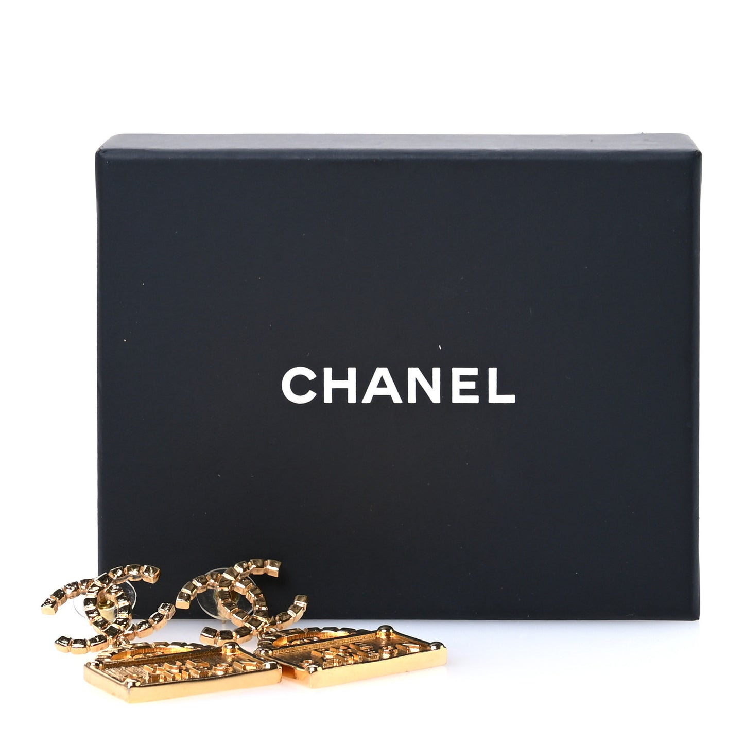 Metal CC Rue Cambon Drop Earrings Gold