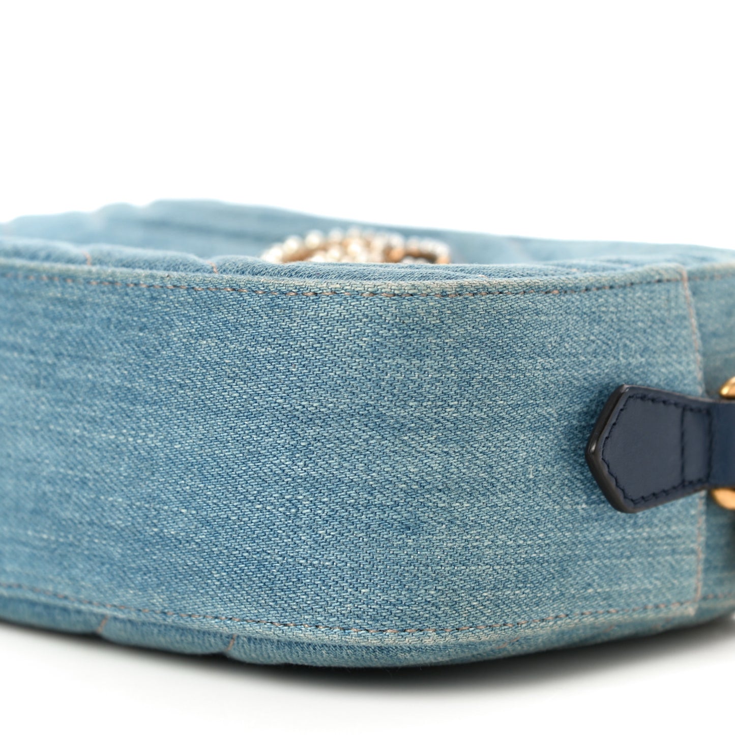 Denim Matelasse Mini Pearly GG Marmont Chain Shoulder Bag Blue