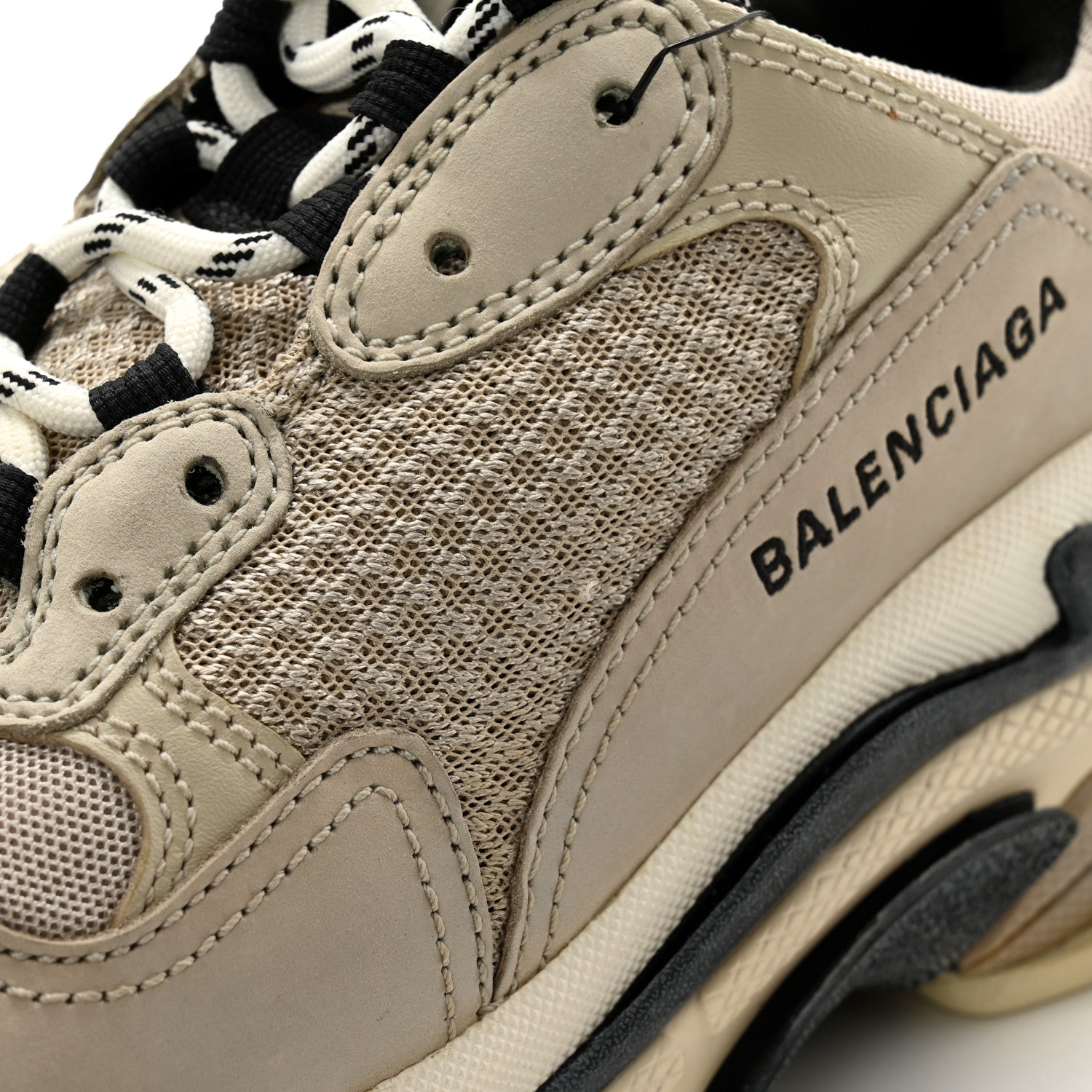 Balenciaga Fabric Mesh Womens Triple S Sneakers 39 Beige Black 8 of 10