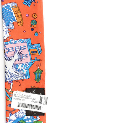 Hermes Silk La Folle Parade Twilly Orange Bleu White 3 of 3