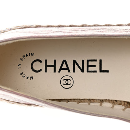 Chanel Laminated Lambskin Grosgrain Embroidered CC Espadrilles 36 Pink Silver Black 7 of 8