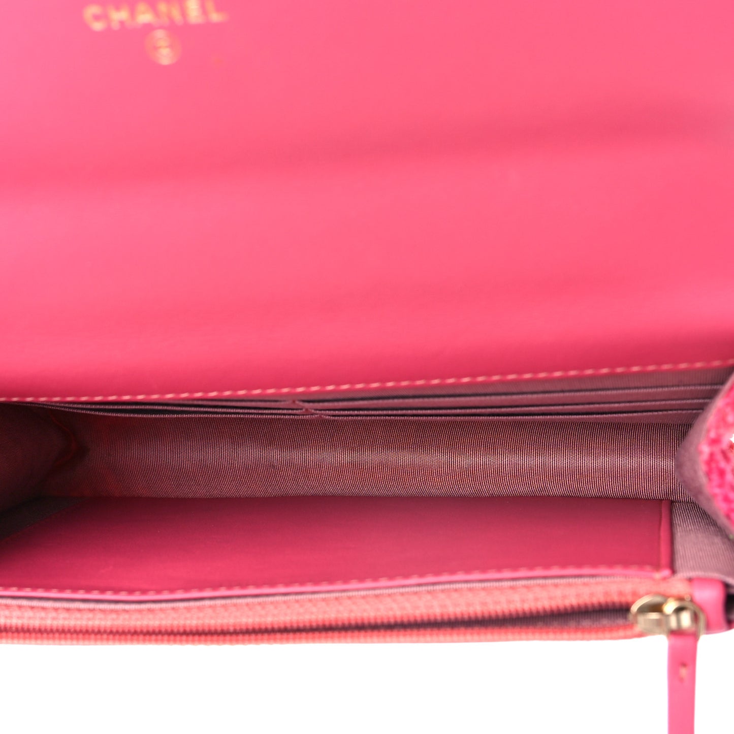 Wool Tweed Lambskin Quilted Chanel 19 Wallet On Chain WOC Coral Pink