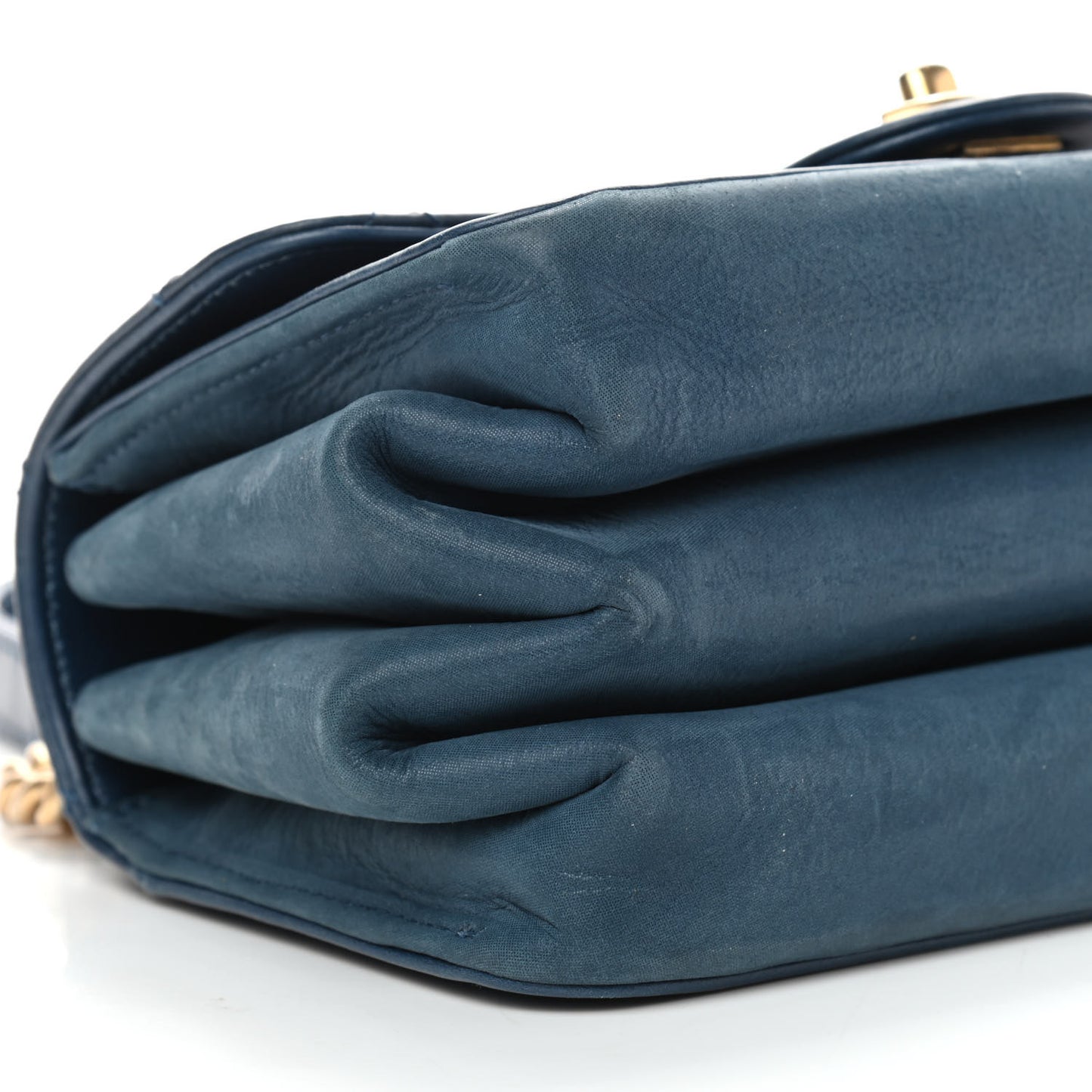 Glazed Calfskin Quilted Mini Straight Lined Flap Blue