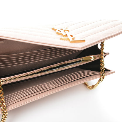 Saint Laurent Grain De Poudre Matelasse Chevron Monogram Chain Wallet Pale Pink 6 of 8