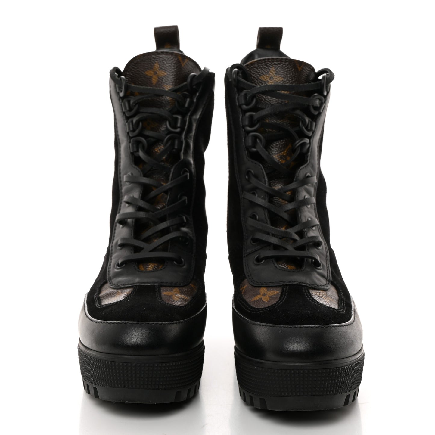 Suede Calfskin Monogram Laureate Platform Desert Boots 39 Black