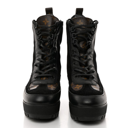 Louis Vuitton Suede Calfskin Monogram Laureate Platform Desert Boots 39 Black 3 of 8