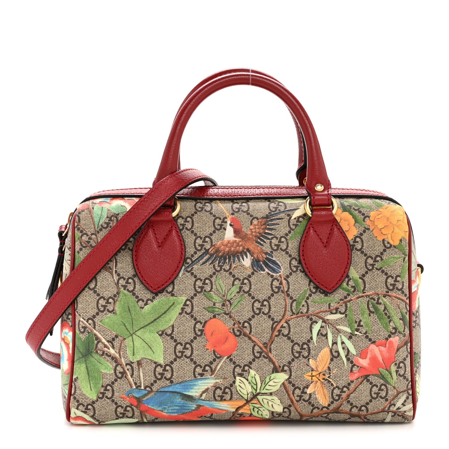 Gucci GG Supreme Monogram Tian Small Boston Beige Multicolor Red 1 of 13