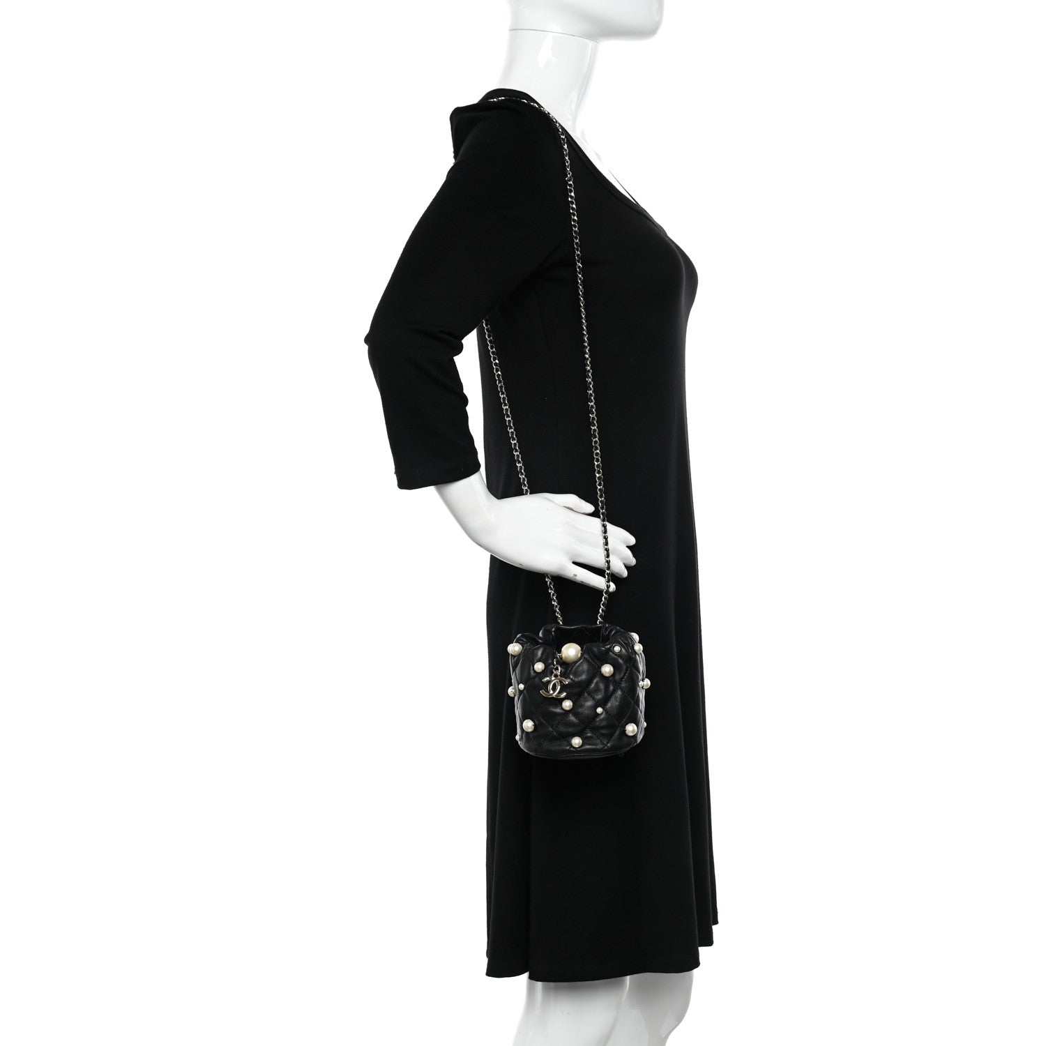 Chanel Lambskin Quilted Pearl Mini About Pearls Drawstring Bag Black 2 of 10