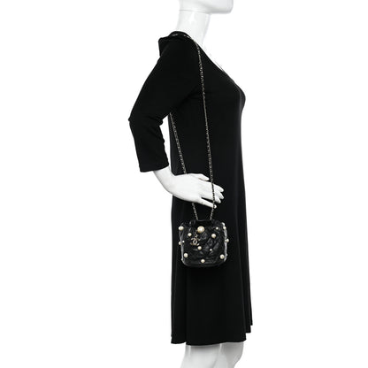 Chanel Lambskin Quilted Pearl Mini About Pearls Drawstring Bag Black 2 of 10