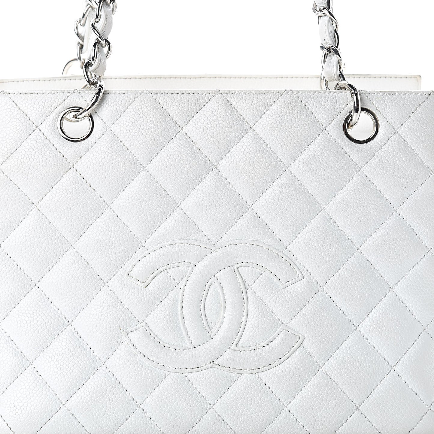 Caviar Quilted Petit Timeless Tote PTT White