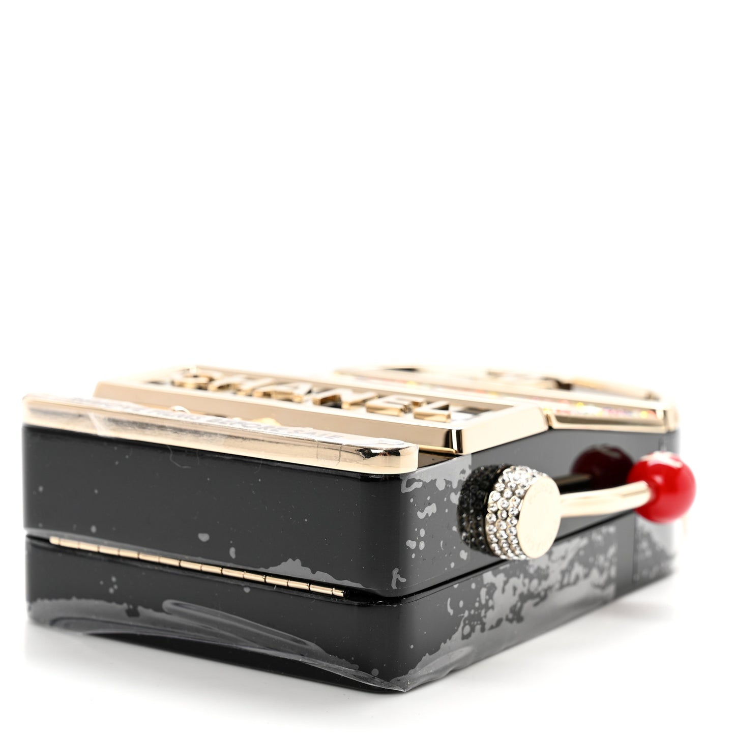 Resin Crystal Slot Machine Minaudiere Black Gold White Red