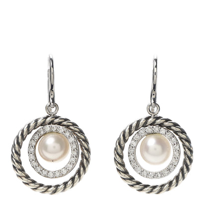 David Yurman Sterling Silver Pearl Diamond Mobile Circle Earrings 1 of 4