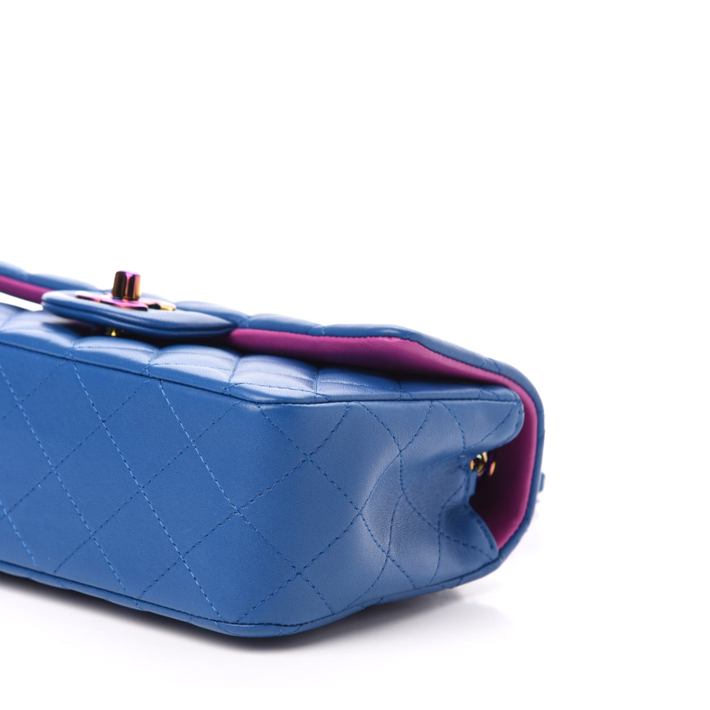 Lambskin Quilted Mini Rectangular Flap Blue Purple