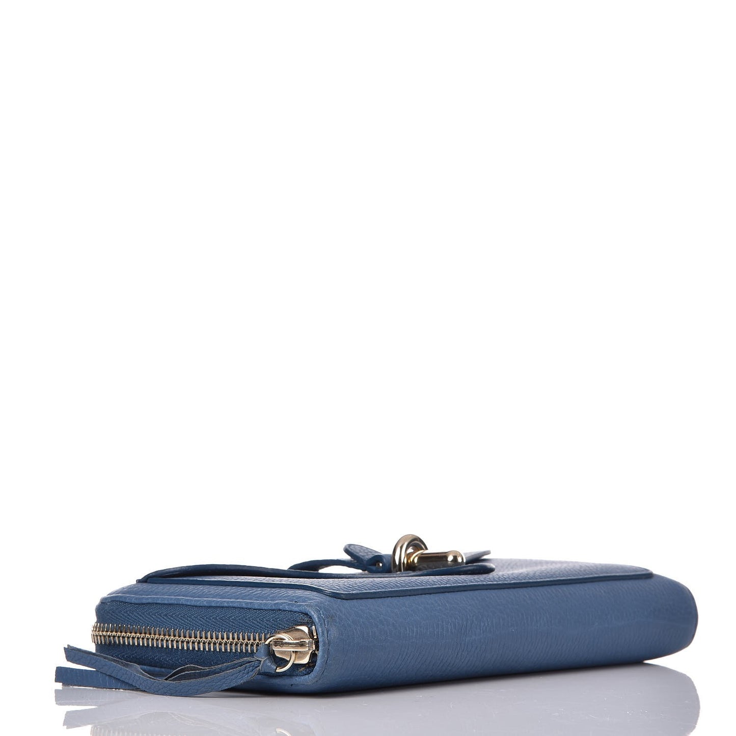 Grained Calfskin Tube Continental Zip Around Wallet Bleu