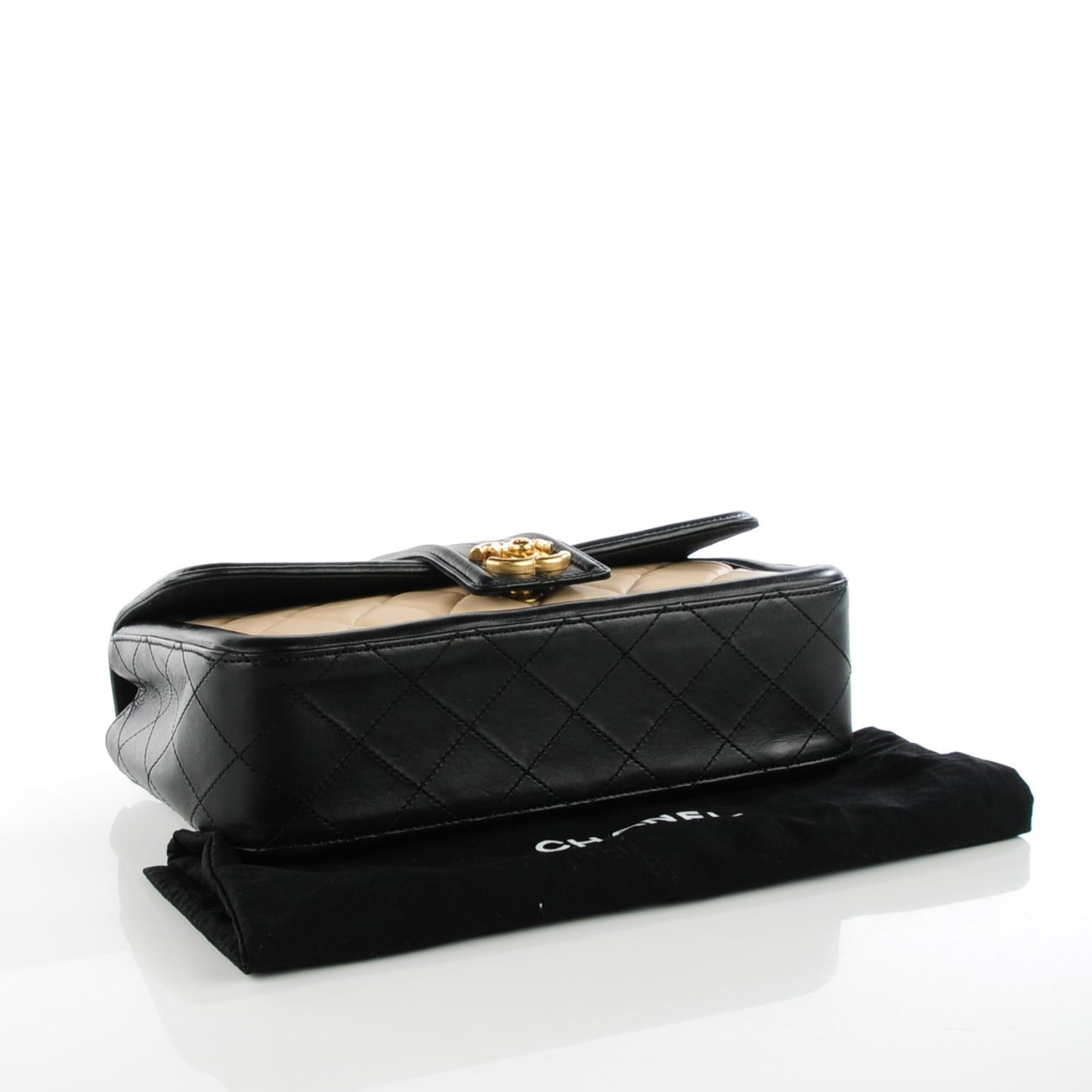 Lambskin Quilted Medium Elegant CC Flap Beige Black