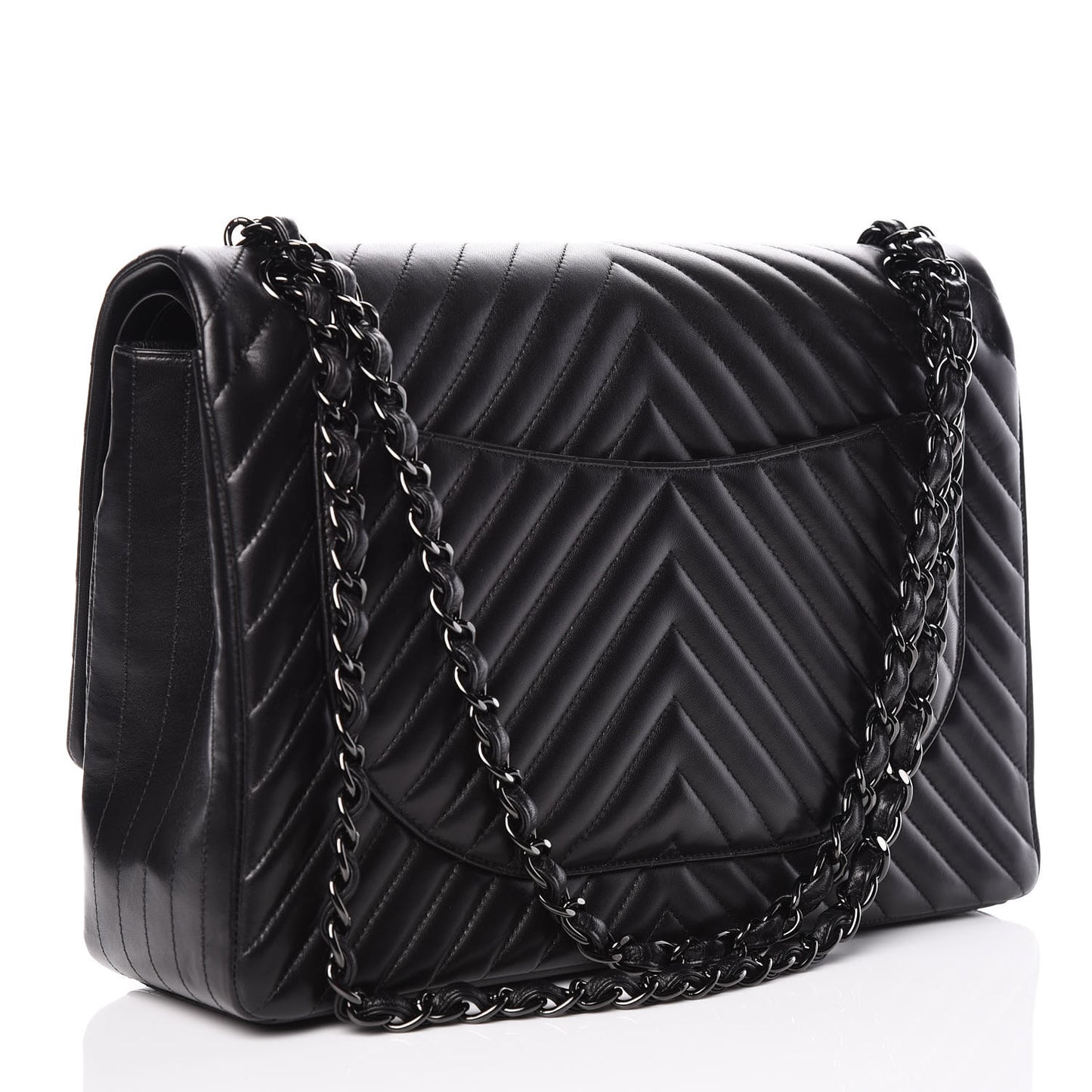 Lambskin Chevron Quilted Maxi Double Flap So Black