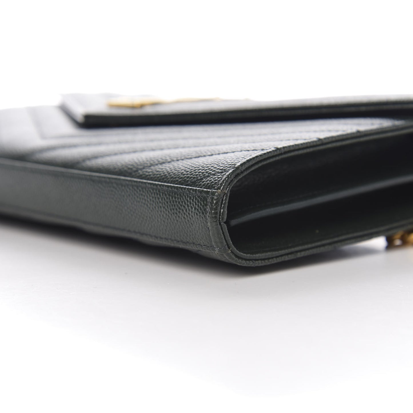 Grain de Poudre Matelasse Chevron Medium Monogram Chain Wallet Dark Emerald
