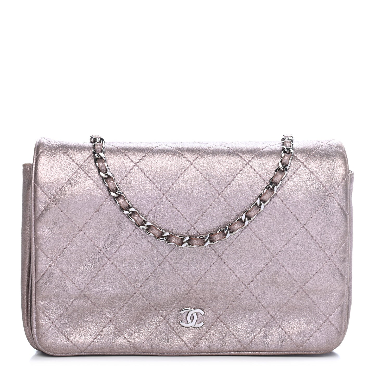 Metallic Lambskin Quilted Wallet On Chain WOC Lilac