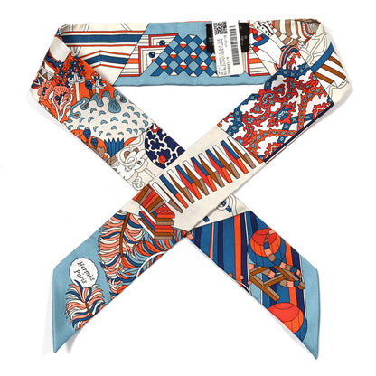 Hermes Silk De l'Ombrelle Aux Duels Twilly Bleu Potiron Creme 1 of 4