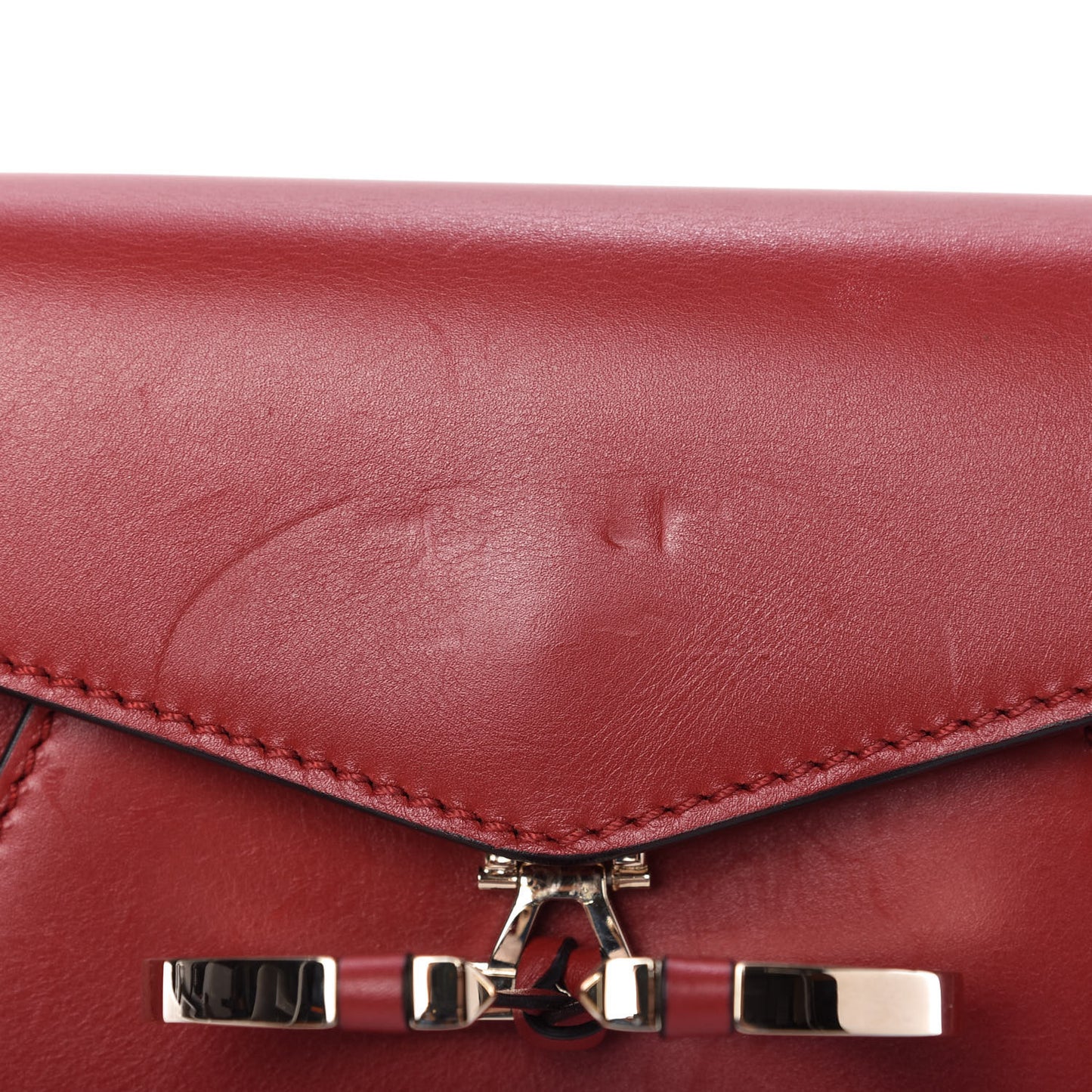 Calfskin V Rivet Chain Clutch Red