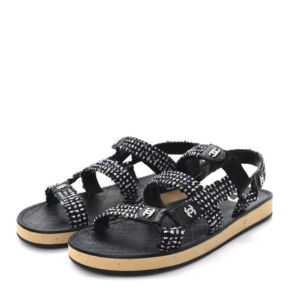 Chanel Glittered Tweed Lambskin Dad Sandals 40 Black Multicolor 4 of 11