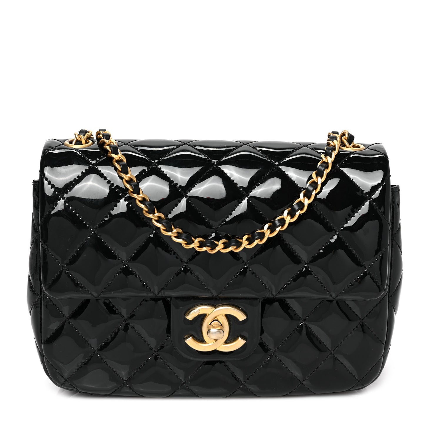 Patent Enamel Quilted Small Coco Hearts Square Flap Black