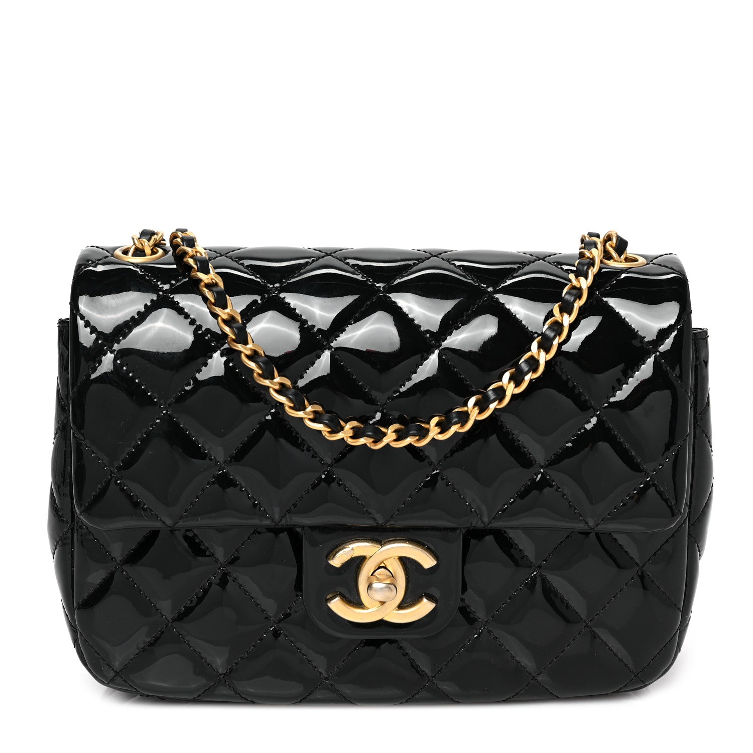 Chanel Patent Enamel Quilted Small Coco Hearts Square Flap Black 1 of 8