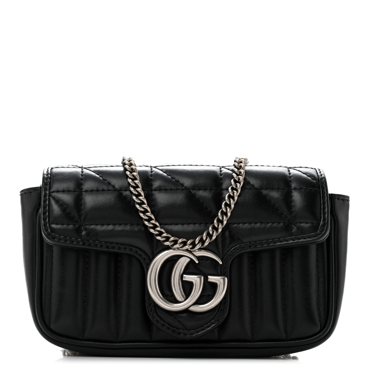 Calfskin Matelasse Aria Super Mini GG Marmont Shoulder Bag Black