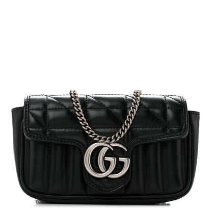 Gucci Calfskin Matelasse Aria Super Mini GG Marmont Shoulder Bag Black 1 of 12