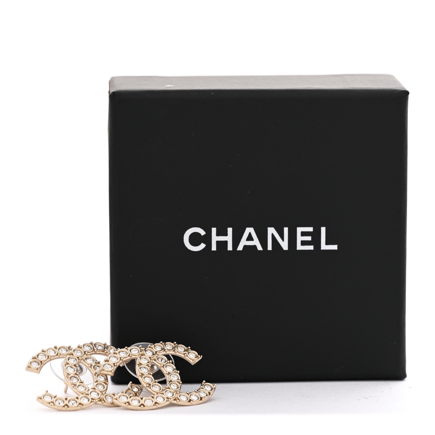 Chanel Crystal CC Large Stud Earrings Gold 5 of 5