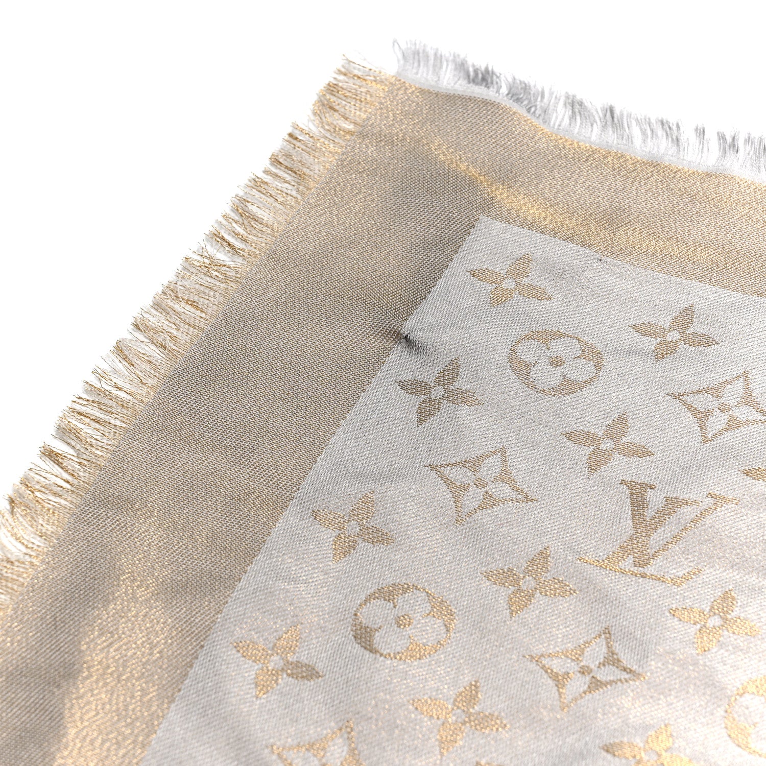 Louis Vuitton Silk Lurex Wool Monogram Shine Shawl Greige 4 of 5