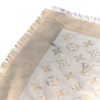 Louis Vuitton Silk Lurex Wool Monogram Shine Shawl Greige 4 of 5