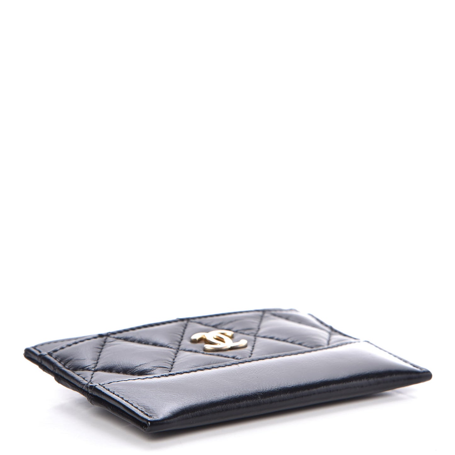 Aged Calfskin Quilted Gabrielle Card Holder Black