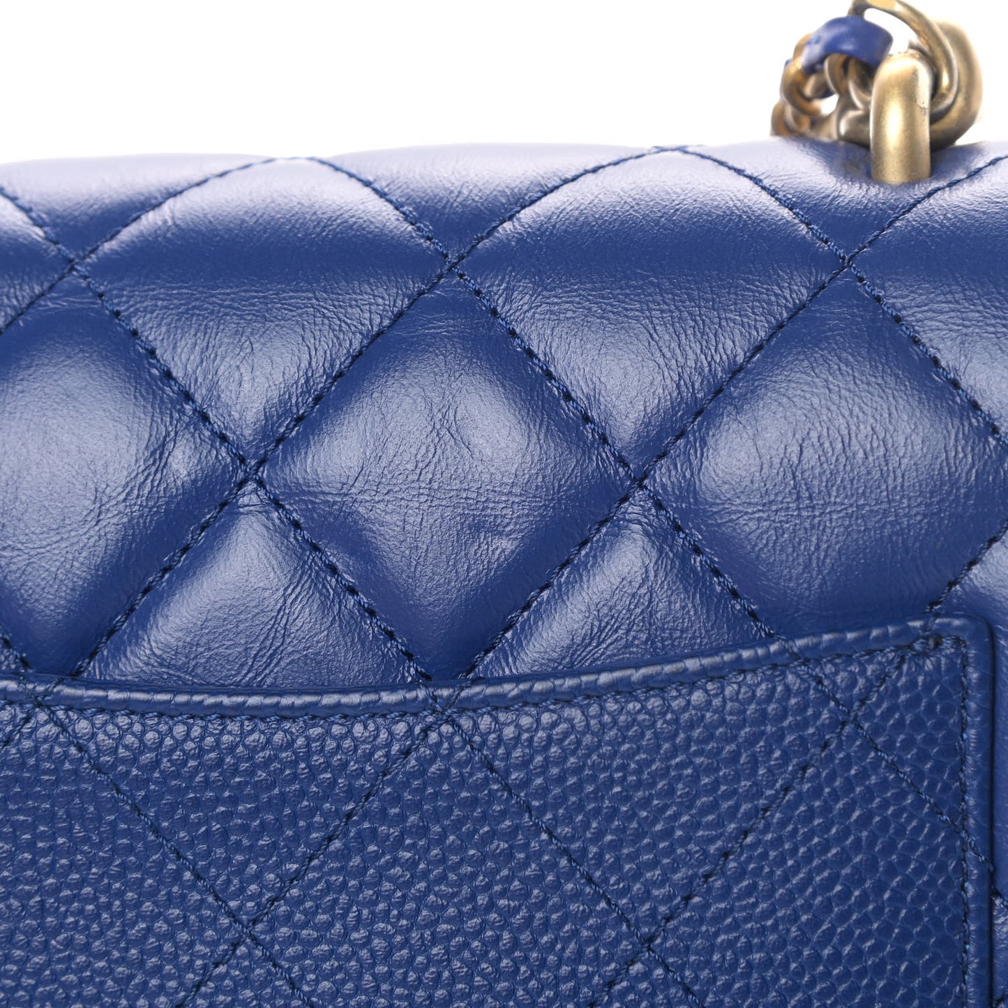 Calfskin Caviar Quilted Mini Chain Handle Flap Blue
