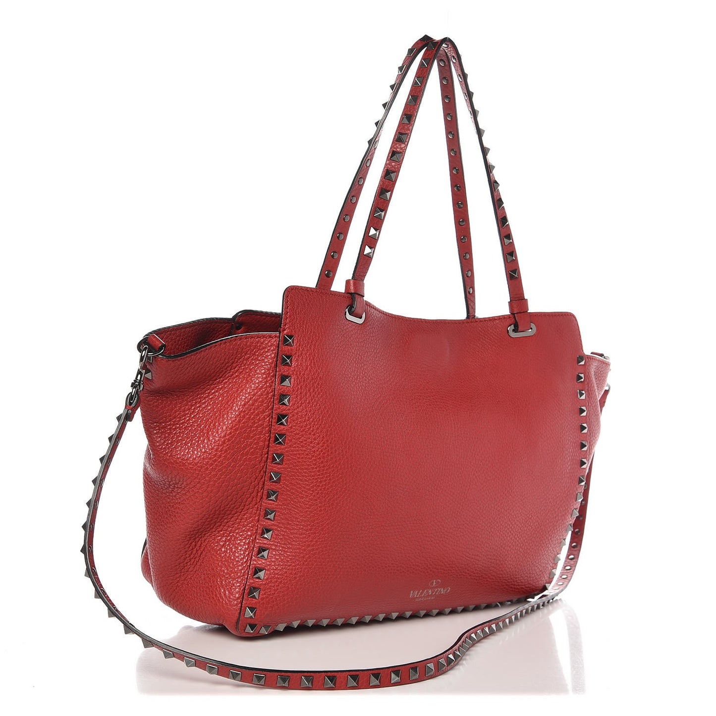 Pebbled Calfskin Medium Rockstud Tote Rosso Valentino