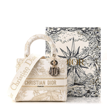 Christian Dior Canvas Embroidered Jardin D'Hiver Medium Lady D-Lite White Gold 11 of 11