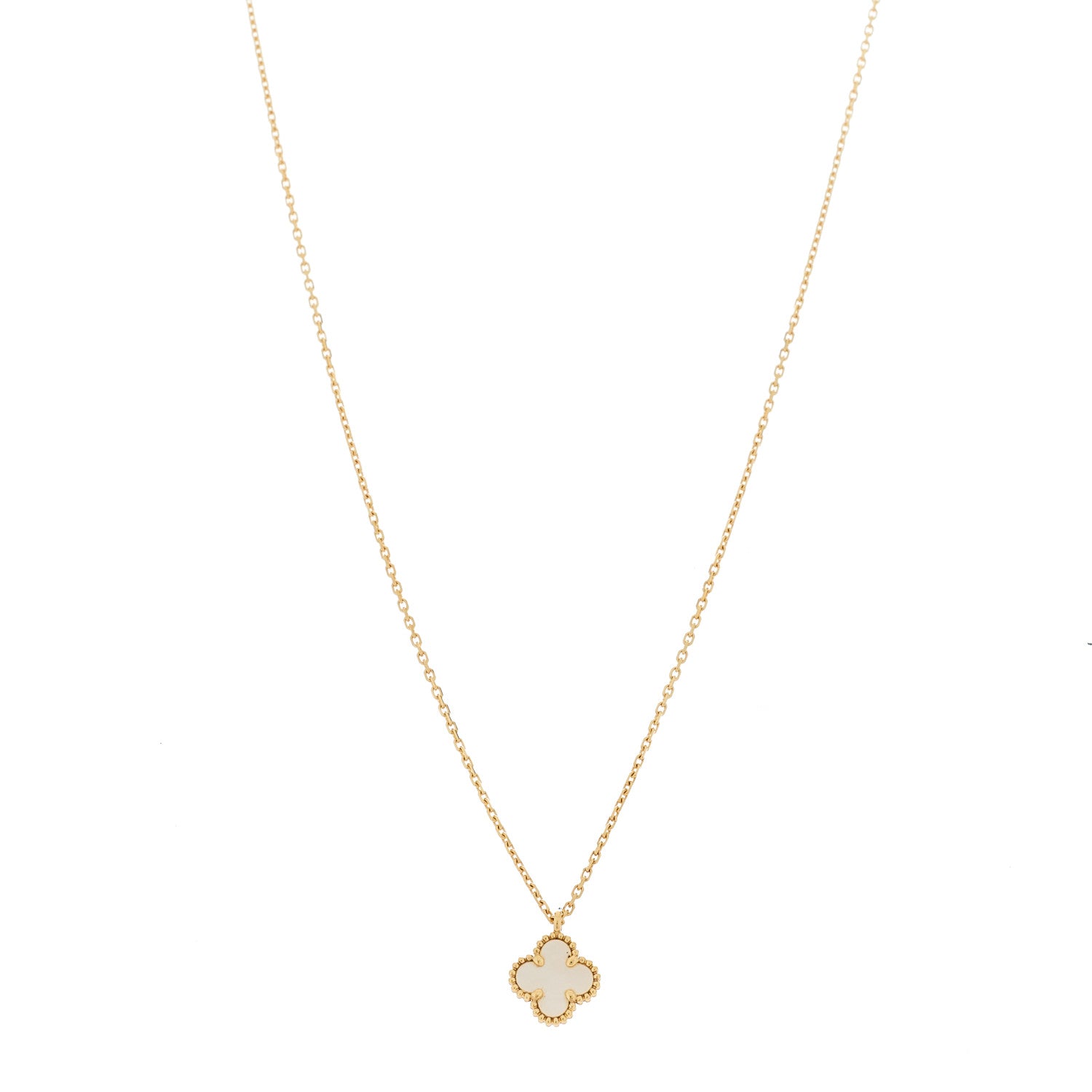 Van Cleef & Arpels 18K Yellow Gold Mother of Pearl Sweet Alhambra Pendant Necklace 1 of 5