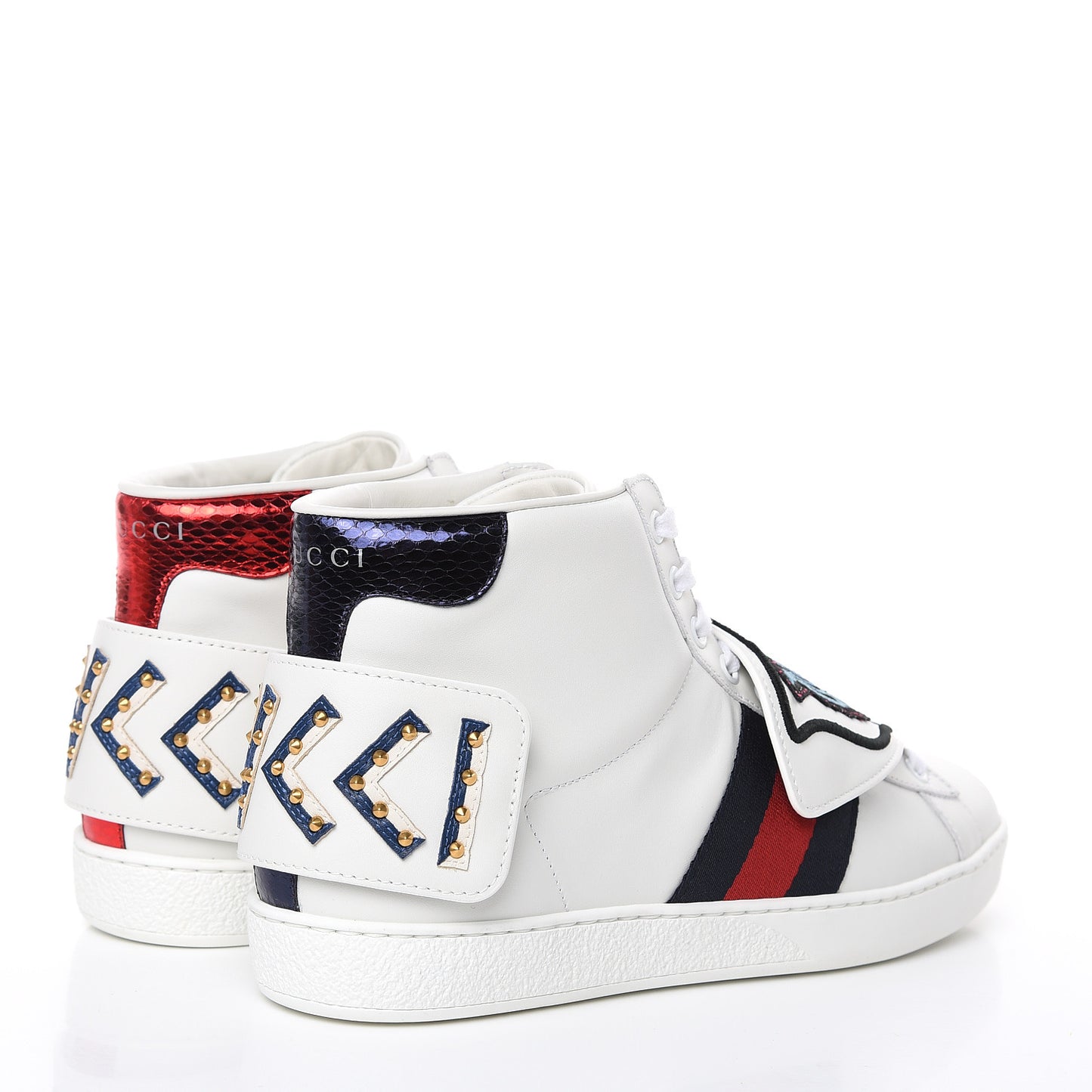 Calfskin Ayers Embroidered Web Mens Ace Removable Patches High Top Sneakers 6 White