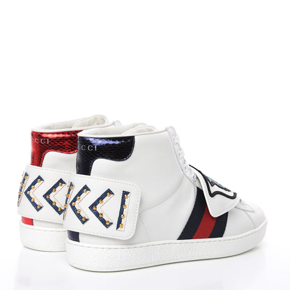 Gucci Calfskin Ayers Embroidered Web Mens Ace Removable Patches High Top Sneakers 6 White 4 of 9