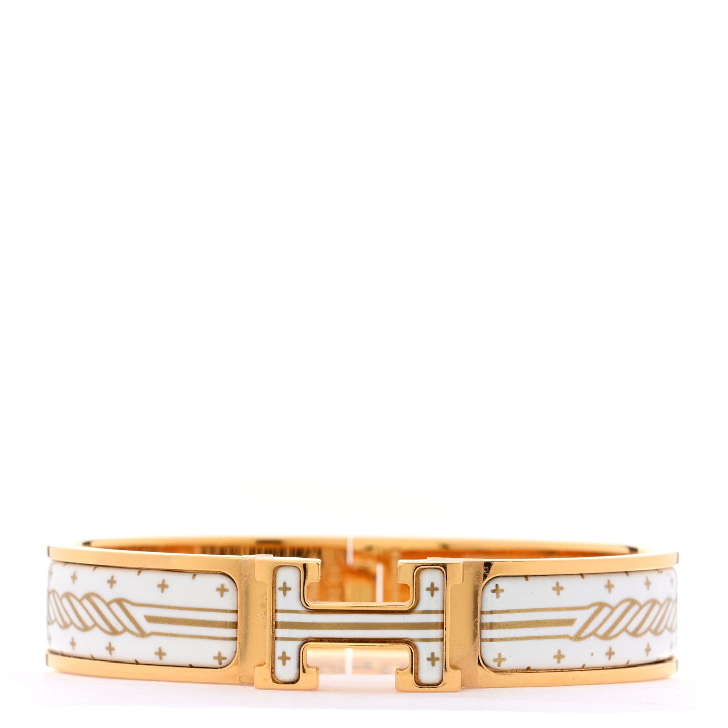 Enamel Printed Quadrige Au Fil Narrow Clic Clac H Bracelet PM Orfevre Jaune Or Blanc