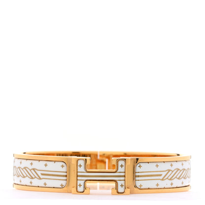 Hermes Enamel Printed Quadrige Au Fil Narrow Clic Clac H Bracelet PM Orfevre Jaune Or Blanc 1 of 5