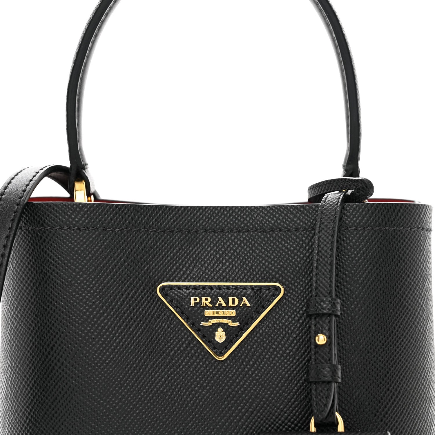 Prada Saffiano Cuir Small Panier Bucket Bag Black Fuoco 5 of 9