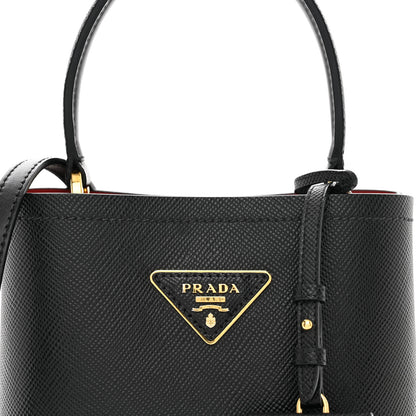 Prada Saffiano Cuir Small Panier Bucket Bag Black Fuoco 5 of 9