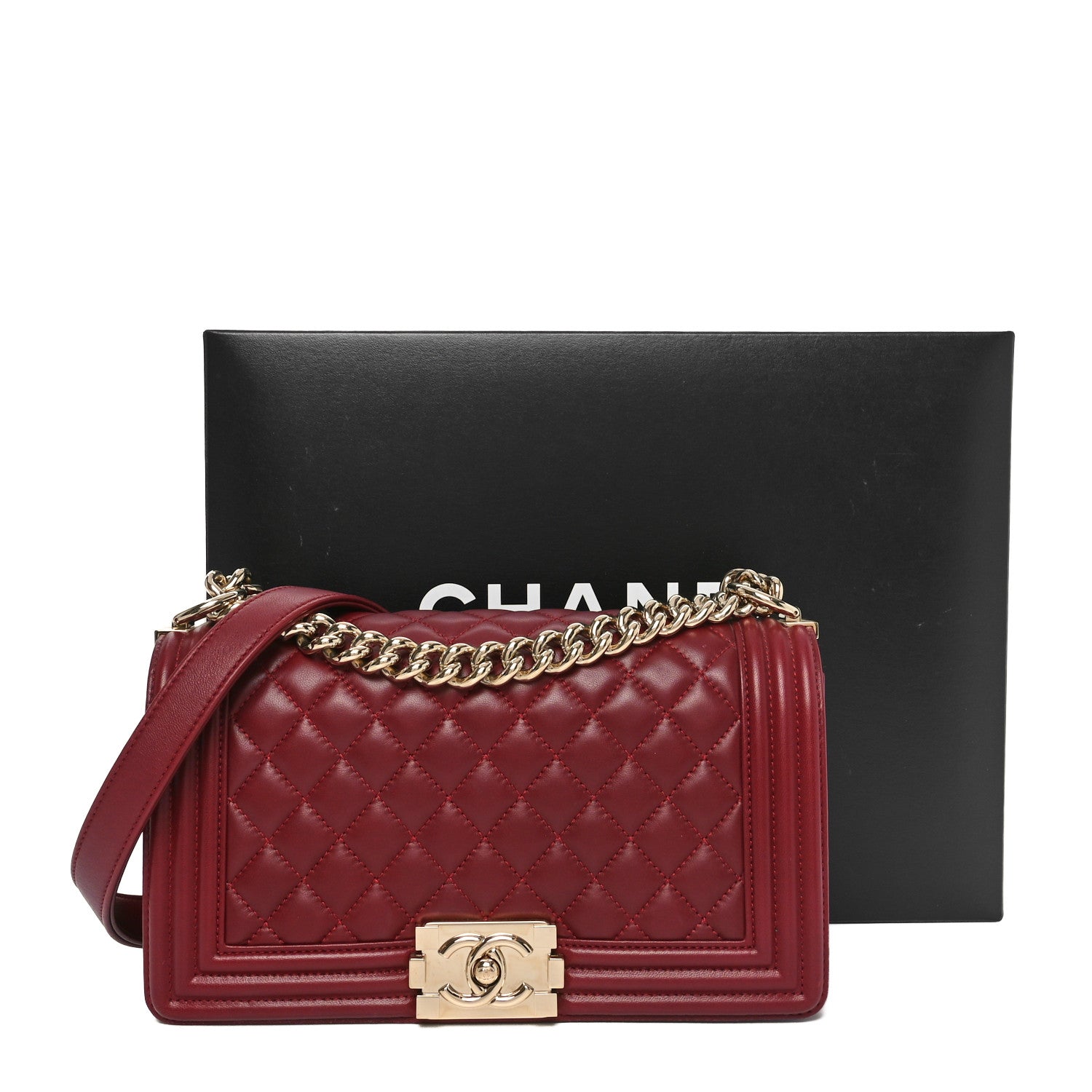 Chanel Lambskin Quilted Medium Boy Flap Dark Red 11 of 11