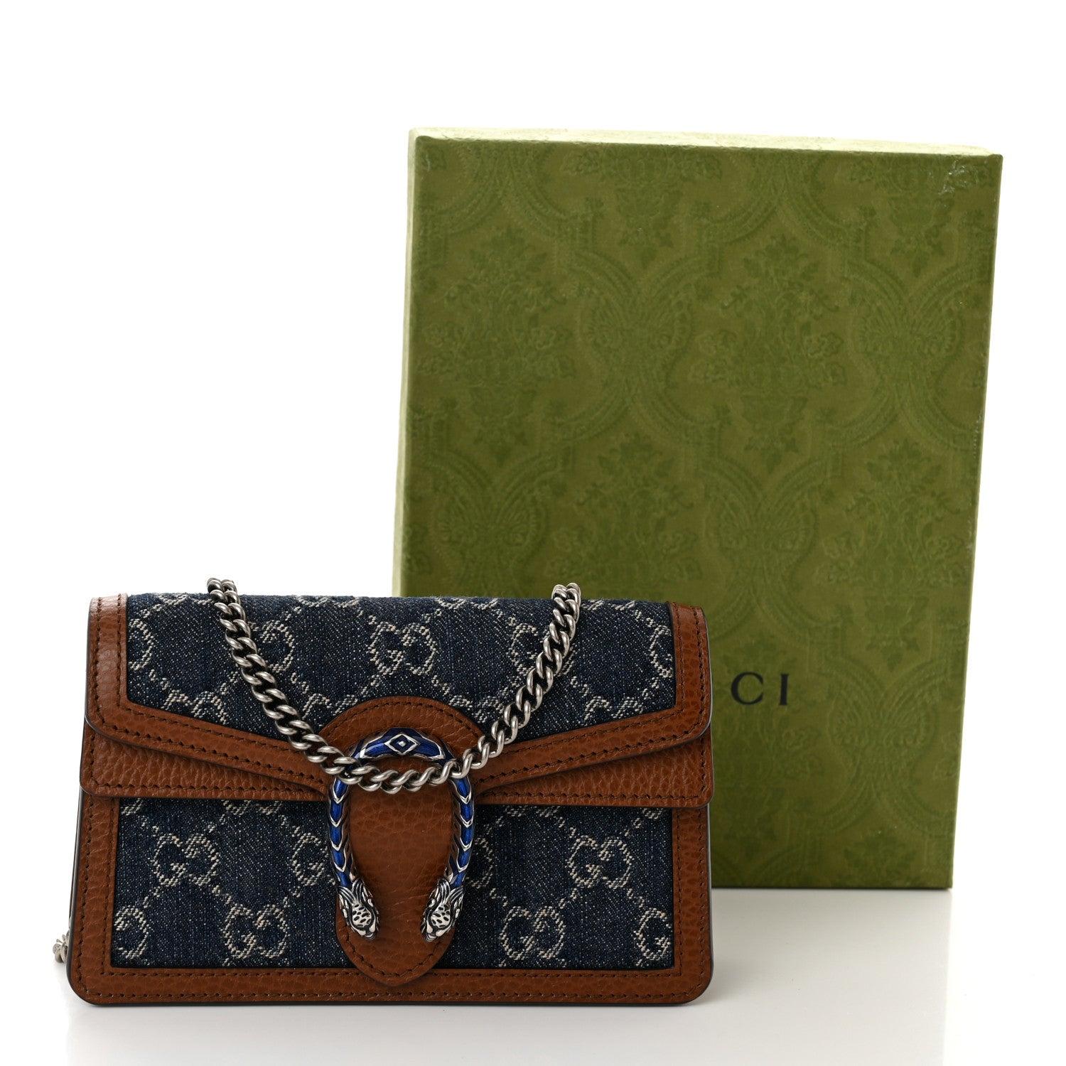 Gucci New Denim GG Monogram Dollar Calfskin Enamel Super Mini Dionysus Shoulder Bag Blue Tea Cuir Epilog Electric Blue 11 of 11